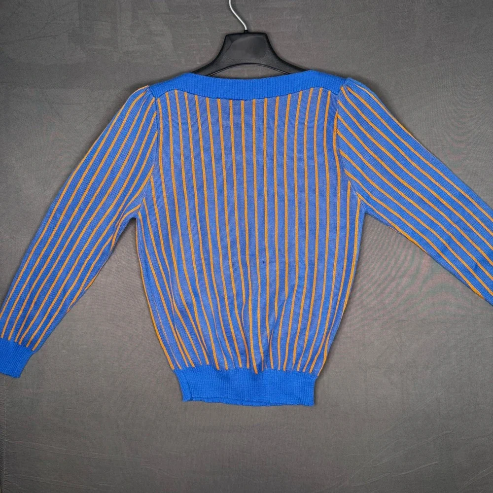 Vintage Kids 90s Blue‎ Orange Stripe Retro Knit Pullover Sweater Girls L Colleen